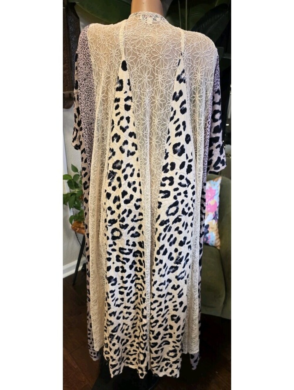 GIGIO Plus XL Leopard Print Lace Duster Kimono Open Front Cardigan Boho Duster - Picture 4 of 7